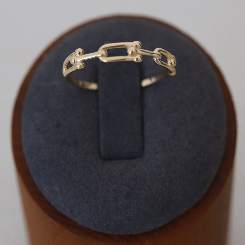 Size 5.5inches 1.26g Real Gold 18k Yellow Gold U-Bar 3 Hoops Link Ring Jewelry